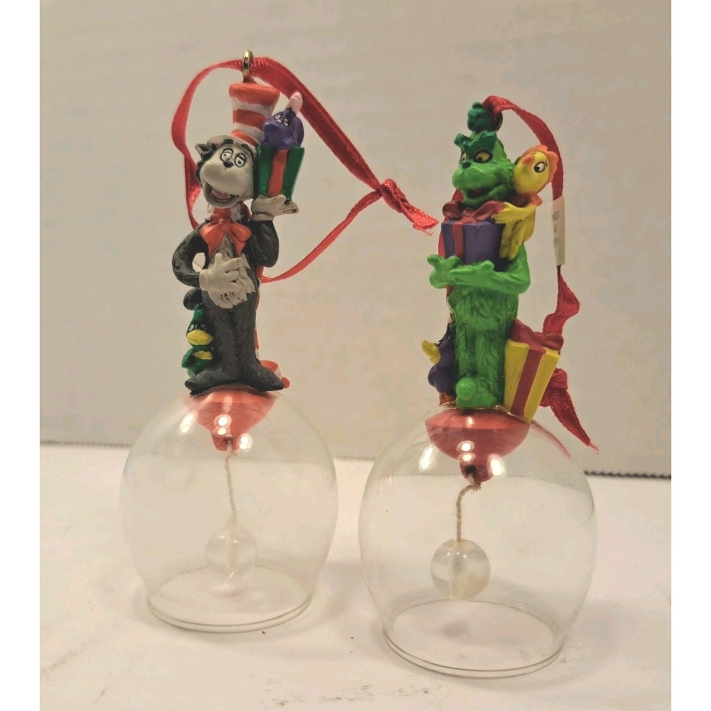 Vintage Avon Dr. Seuss Cat in the Hat & The Grinch Christmas Bell/Ornaments 1998
